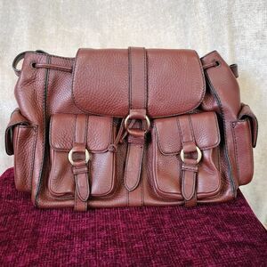 COLE HAAN Reddish Brown Pebbled Leather Adjustable Strap Satchel Shoulder Bag